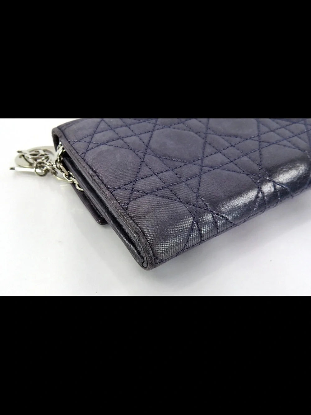 Dior Metallic Plum Quilted Chain Wallet